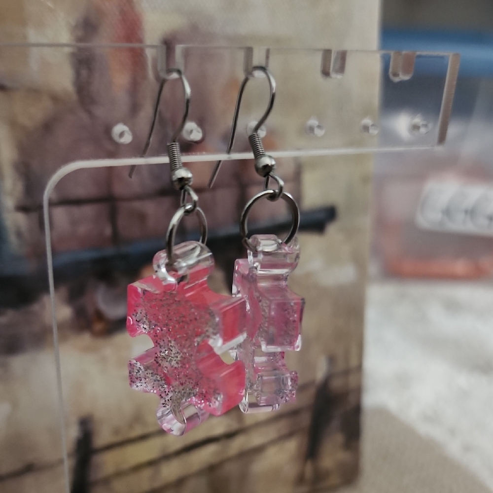 Pink Puzzle Piece Earrings